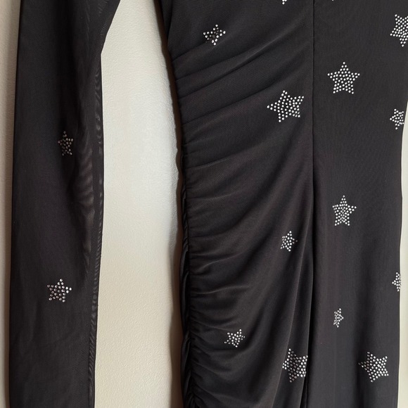 Cinq a Sept Marlene Dress Star Print Black Silver Embellished Sz 0 Bodycon Sexy - Picture 15 of 16
